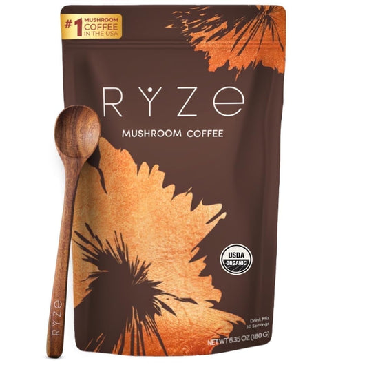 SUPERFOODS Medium Roast Coffee USDA Organic with 6 Adaptogens, USA Grown Instant Coffee, Lions Mane & Turkey Tail, 30 Servings