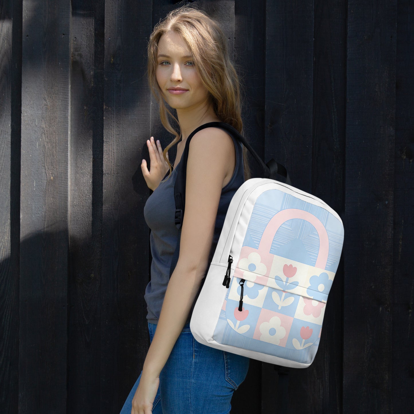 North Carry Co pastel tulips all-over print backpack - back view