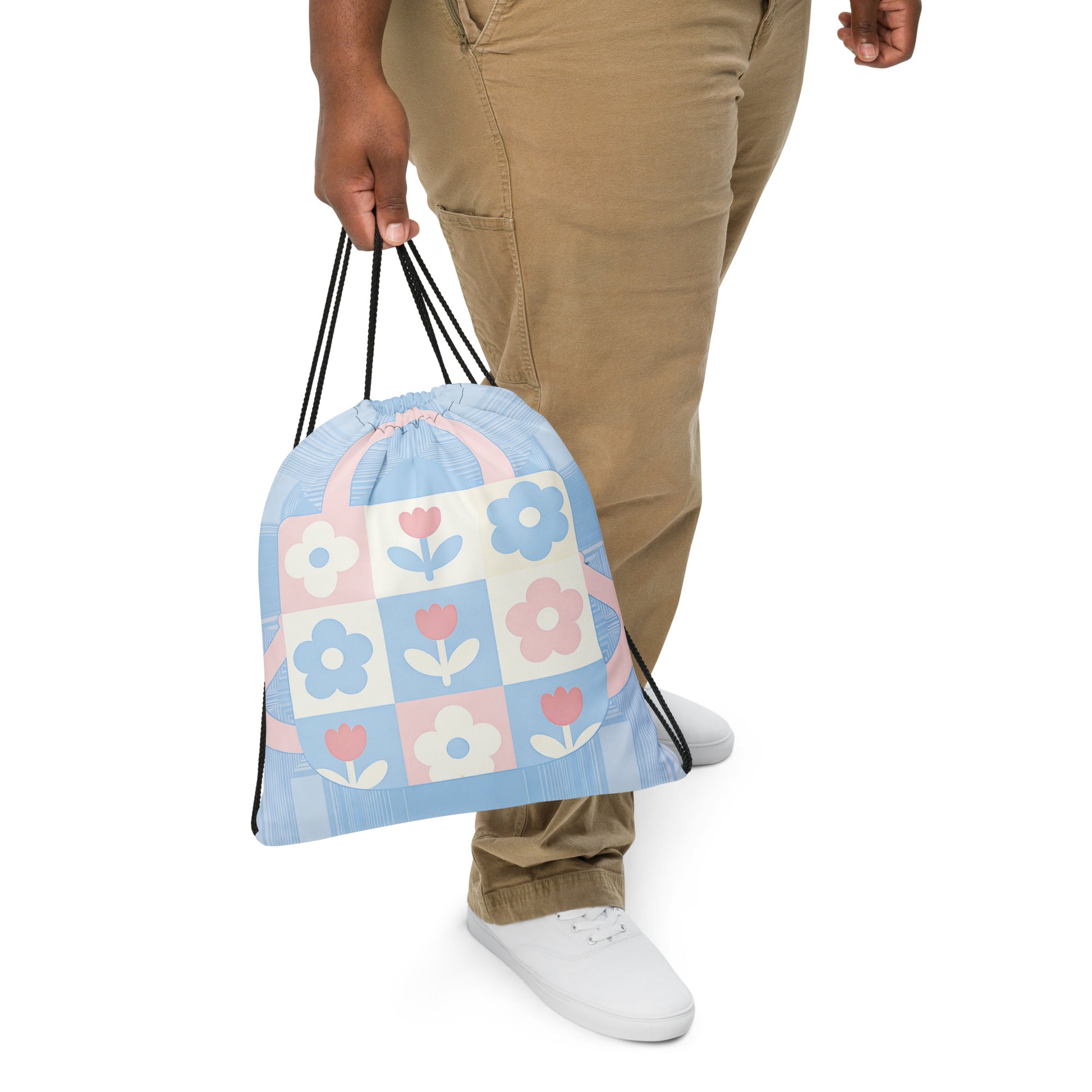 North Carry Co pastel tulips all-over print drawstring bag - front view