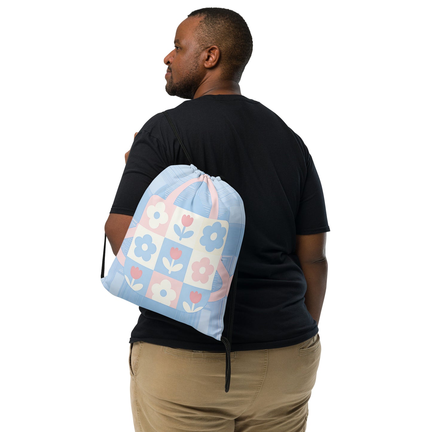 North Carry Co pastel tulips all-over print drawstring bag - side view