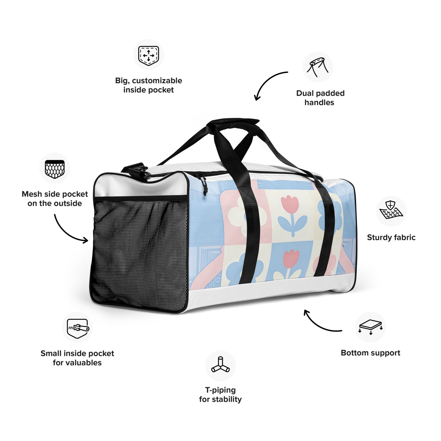 North Carry Co pastel tulips all-over print duffle bag - side view