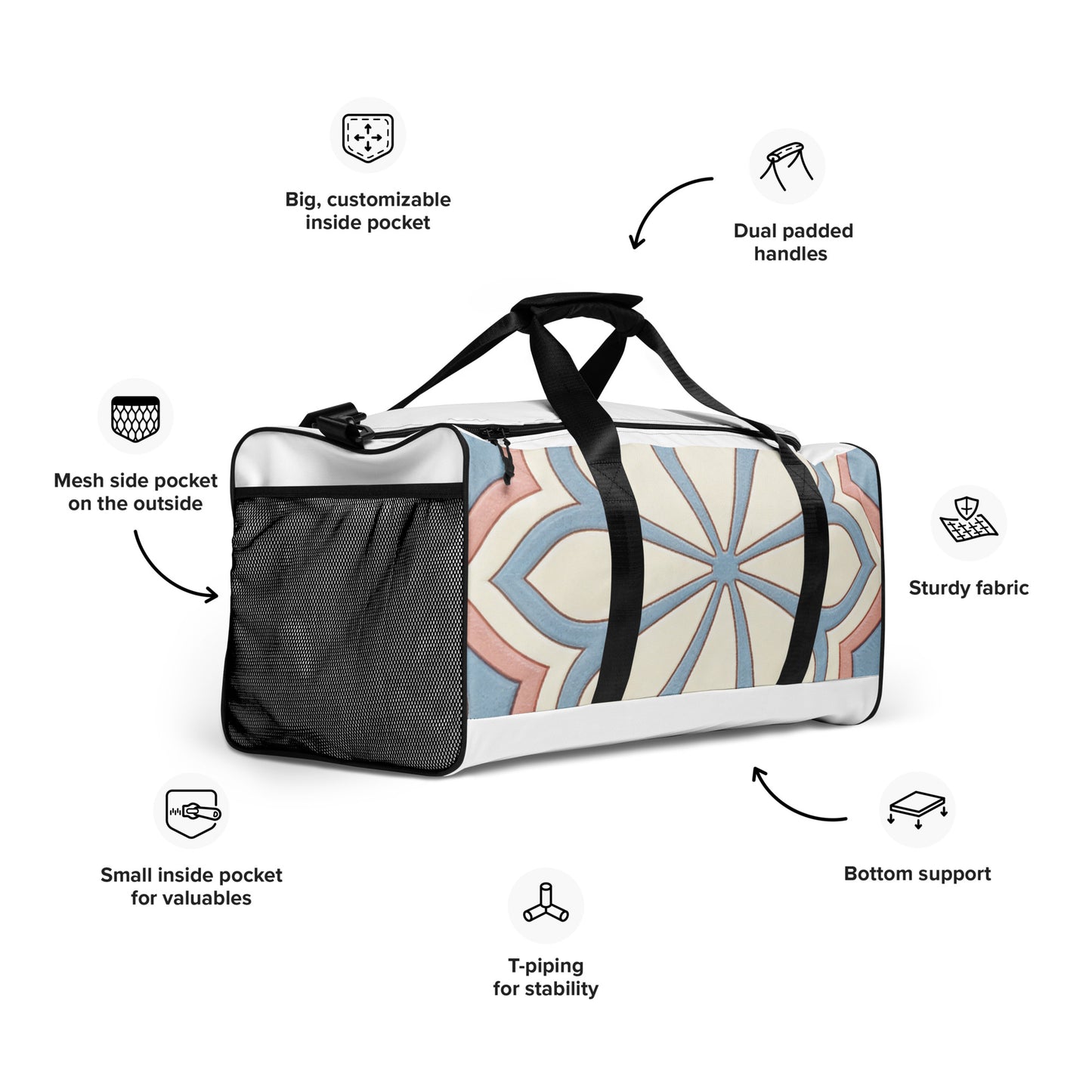 North Carry Co floral mandala all-over print duffle bag - side view